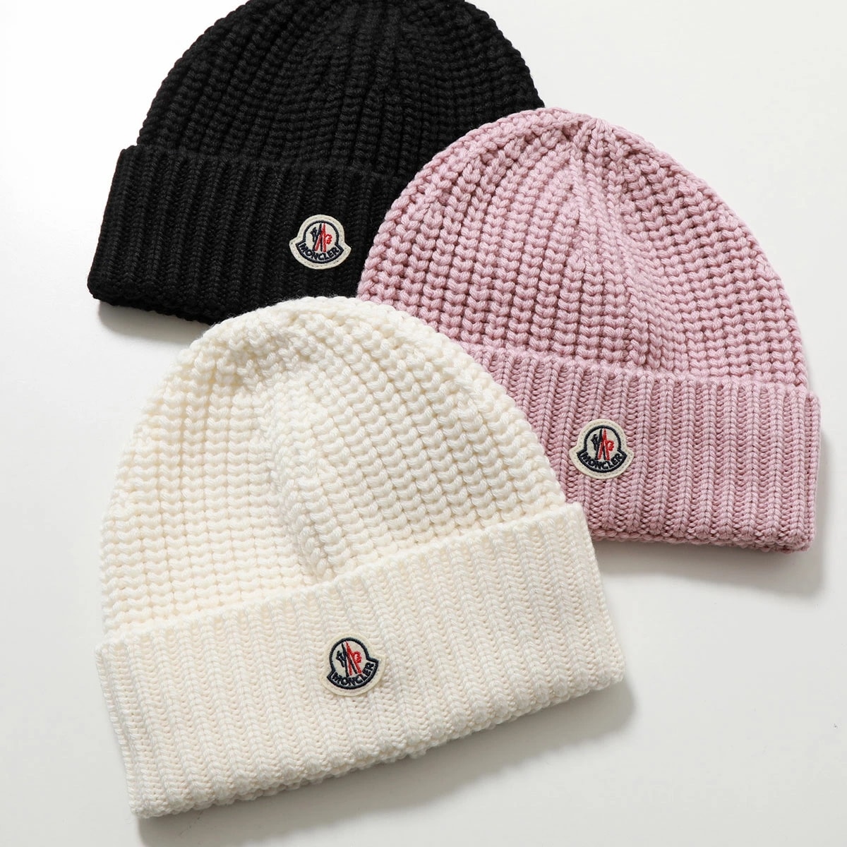 MONCLER モンクレール ニット帽 3B00048 M1131 レディース ウール ビーニー リブ ロゴ アイコンパッチ ニットキャップ 帽子 カラー3色