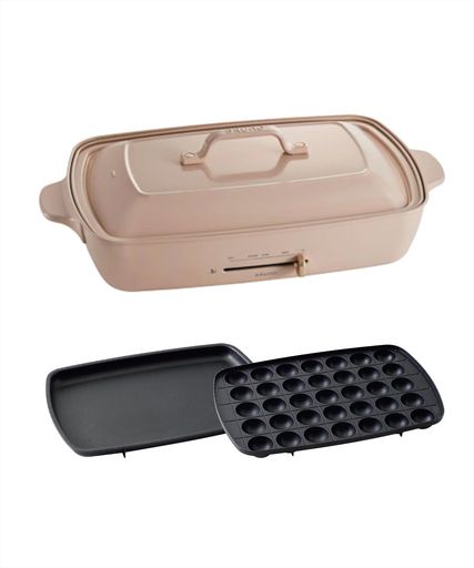 BRUNO ブルーノ ホットプレート グランデ サイズ 本体 プレート2種 (たこ焼き 平面) ピンク ベージュ pink beige おしゃれ かわいい これ1台 蓋 ふた付き 温度調節 洗いやすい