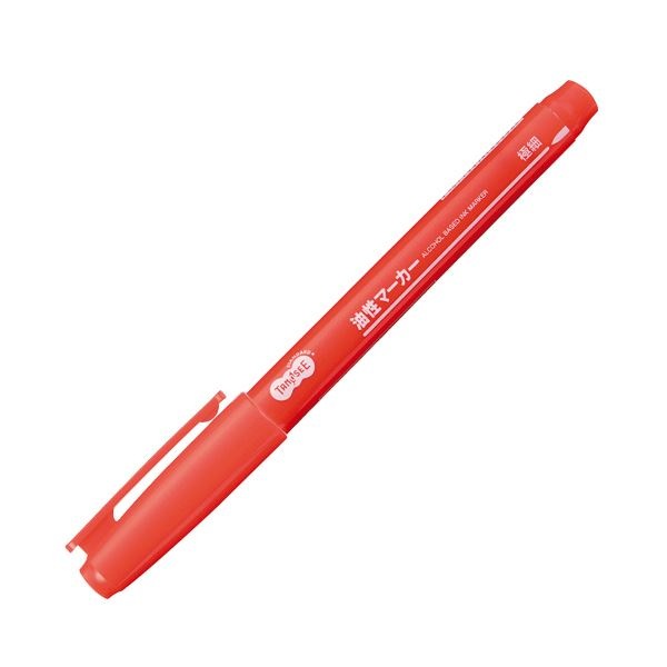（まとめ）TANOSEE キャップ式油性マーカー シングル 極細 赤 1セット（50本） [x10]筆記具
