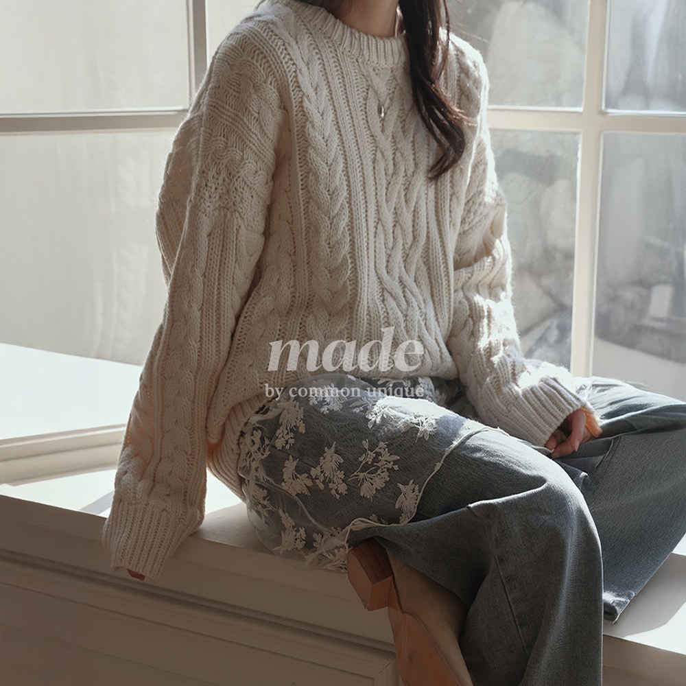 MADE ベリン ドトム ウールズ ラウンドケーブルニット