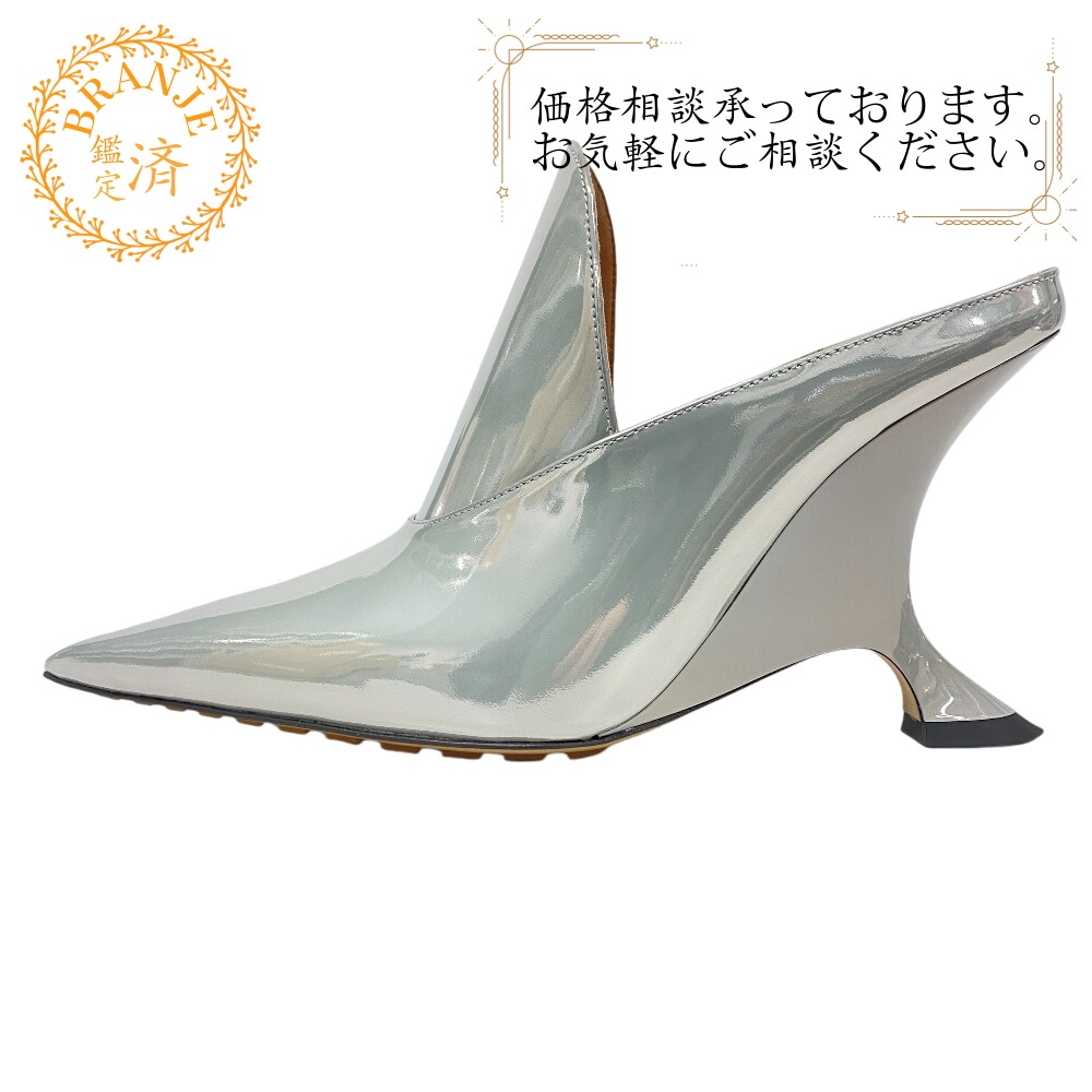 Rocket ウェッジヒール ラミネートレザー パテントレザー ミュール シルバー レディース ブランド 44,785円