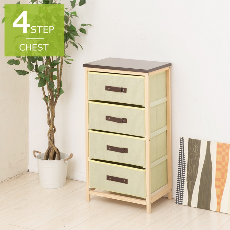 収納ハンプチェスト4段 棚 木製 ランドリーラック 引出し オシャレ 北欧風 ナチュラル 軽量 木目 モダン 布 脱衣所 収納 韓国インテリア NK-813