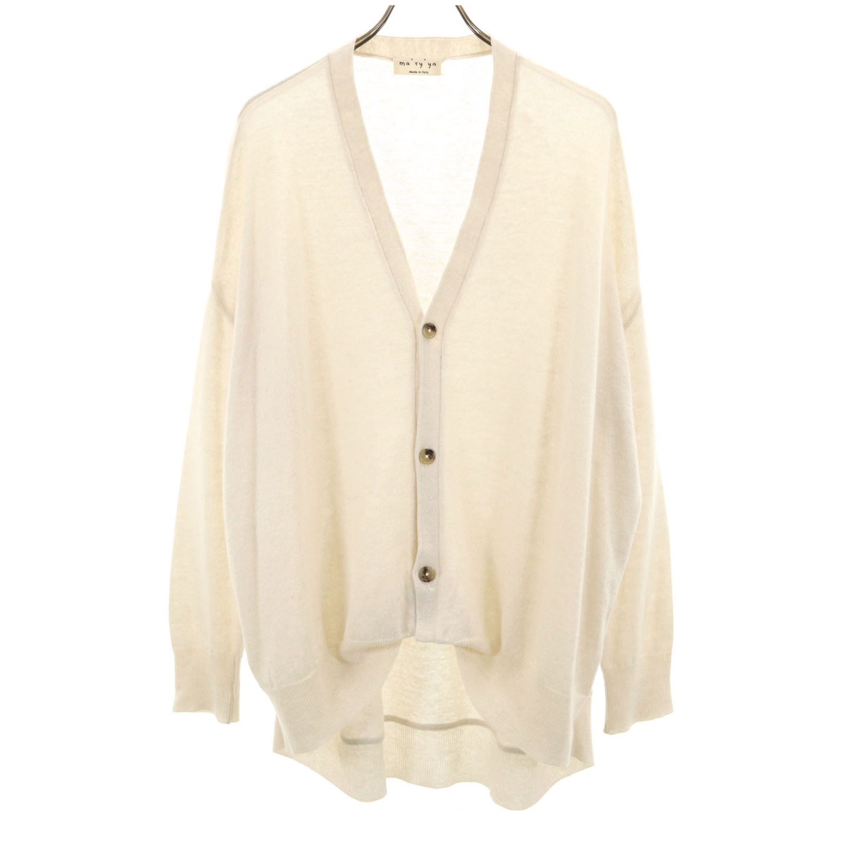 maryya マリア イタリア製 リネンブレンド 長袖 Vネック ニットカーディガン M アイボリー レディース 古着