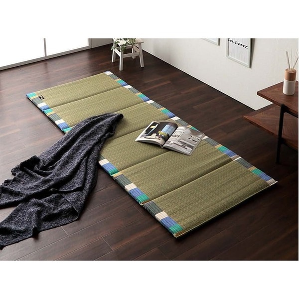 日本製 い草 い草マット クッション性 和風柄 グリーン 約70x180cm