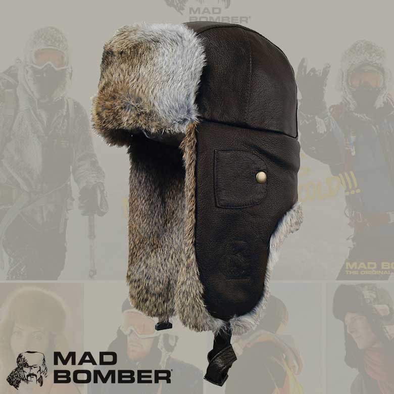 305LBLK ロシア帽子 マッドボンバーハット ラビット ファー100％ 帽子 スキー帽子 アメリカブランド 防寒用 ボンバーハット パイロットキャップ 毛皮 冬帽子 キャップ レディース メンズ