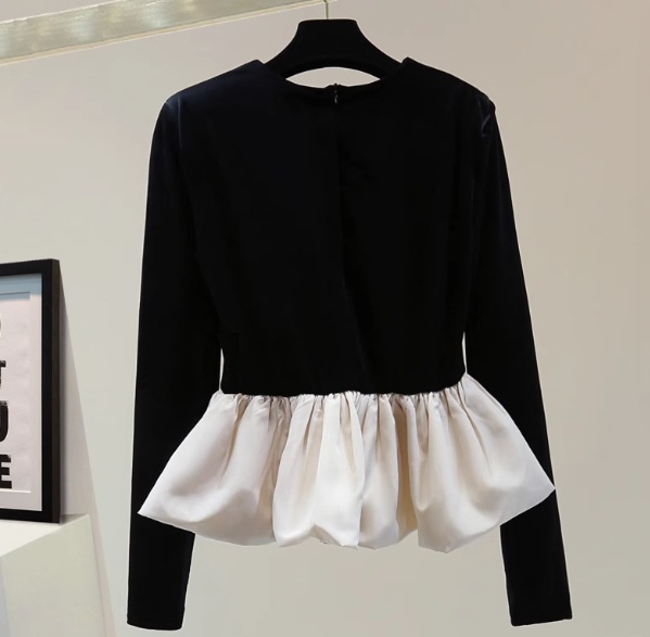 レディース カットソー プルオーバー 長袖 ラウンドネック ドッキング チュール シフォン ヴィンテージ 切り替えデザイン かわいい 大人可愛い きれいめ シンプル 上品 おしゃれ かっこいい レトロ