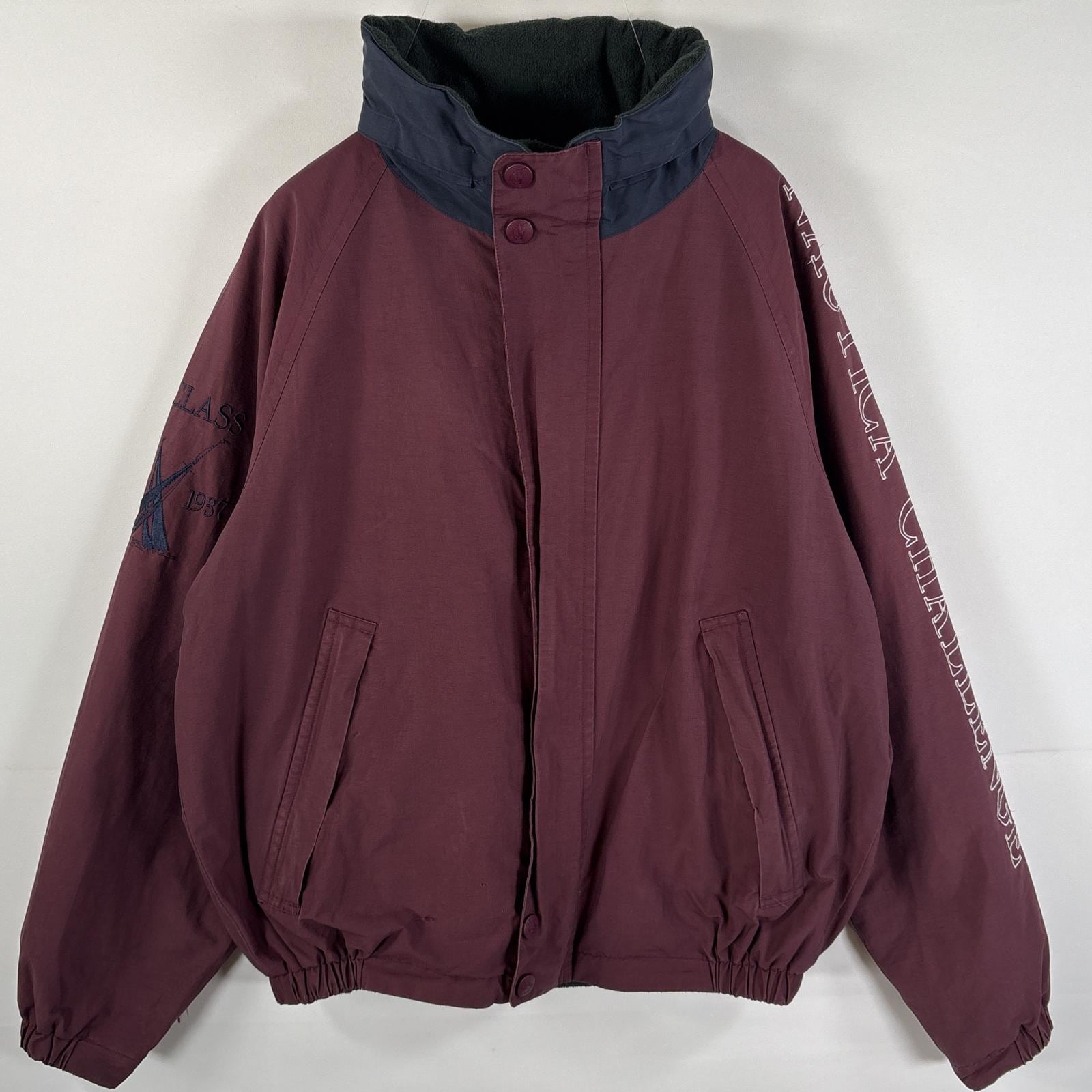 古着 90s/90年代 ナイロンジャケット リバーシブル 袖刺繍ロゴ フリース L ワインレッド メンズ