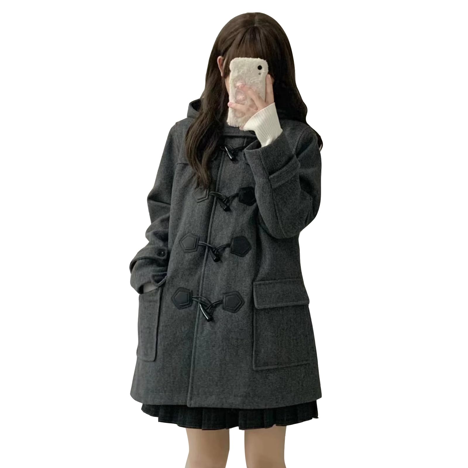 レディース コート ダッフルコート フード付き スクール ロング丈 ボタン 無地 ポケット付き 娘 大きいサイズ かわいい 高校生 JK制服 きれいめ 学園風 通学 量産型 防寒対策 冬