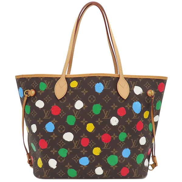 ルイヴィトン トートバッグ LV × YK ネヴァーフル MM モノグラムキャンバス モノグラム×ペインティッドドット ゴールド金具 茶 赤 ポーチ付き 草間彌生 2023 M46381 RFID
