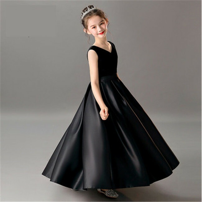 ブラック ドレス 袖なし 子供ドレス　キッズドレス　ピアノ　フォーマル　ワンピース　キッズ服 子供服　ロングドレス　ロング丈 女の子 ワンピース 子ども　発表会　七五三　演出舞台　結婚式　卒業園　入