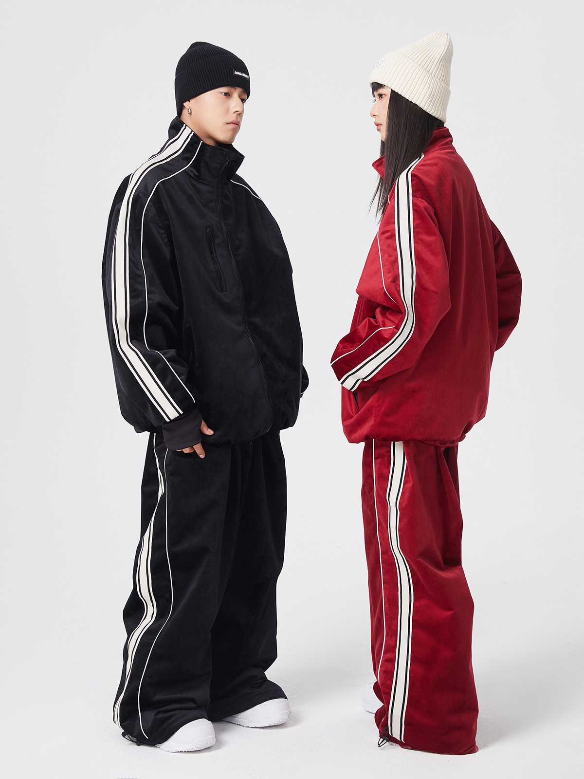 スノーボードウェア 2025 2026 黒 レッド ストライプ柄 上下セット スノパンツ レディース メンズ スキーウェア スノボウェア コート スキー 18,804円