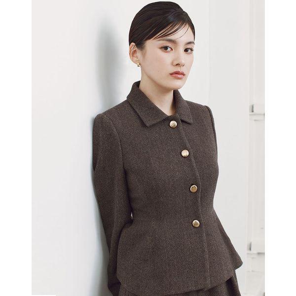 [24FW] ブラウン ヘリンボーン ウール混紡 長袖ジャケット DLJA4D909W2