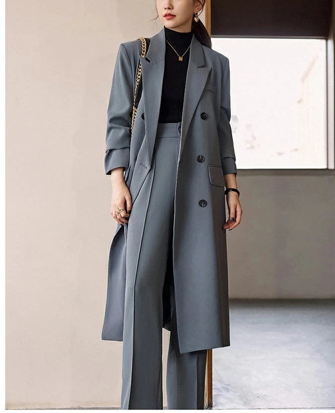 【期間特恵】秋冬まで穿ける！セットアップ レディース パンツ ロングジャケット+ズボン ２点セット レディース 春 秋 冬 秋冬 中綿入り カジュアル ロング丈コート 体型カバー 式 セレモニー