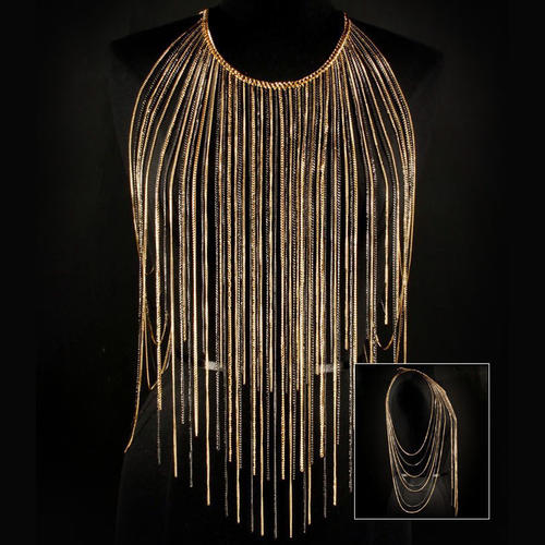 キャミソールボディチェーン 豪華 クサリ 鎖 ネックレス ベリーダンス レディース 繋ぐ つなぐ ジュエリー 首 ゴールド 金メッキ 服の上から 個性的 パーティー ドレス 女性 mtr340