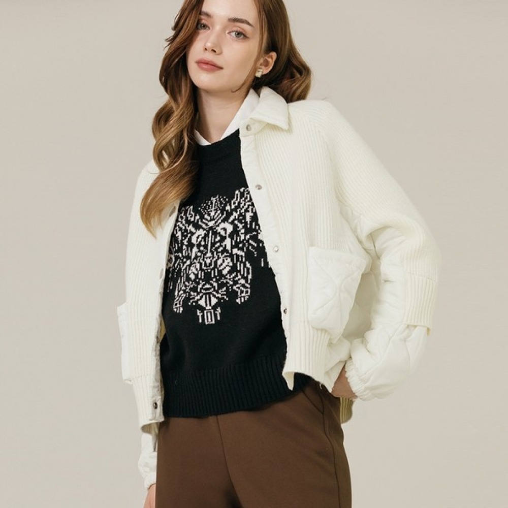 (Max Cartiggio) ニットとキルトのカラーネックジャンパー 7,668円