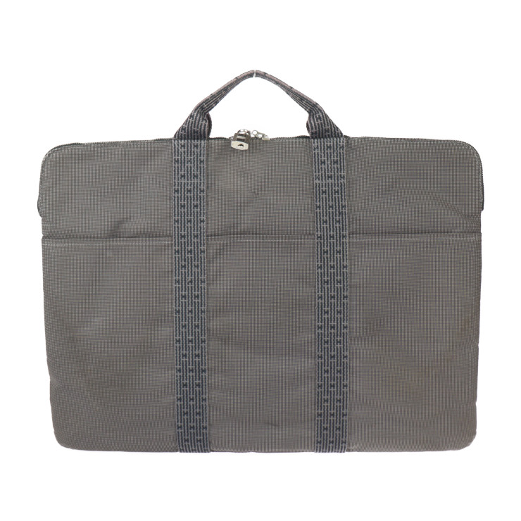 HERMES エルメス ビジネスバッグ - ポルトドキュマン エールライン キャンバス グレー シルバー金具 ブリーフケース ハンドバッグ 本物保証 中古