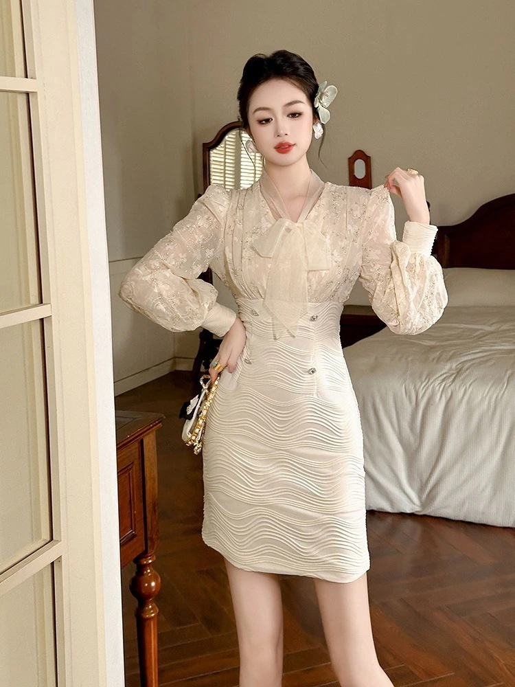 JY.上品 2024春冬 蝶結び タイト ショートワンピ タイト パーティードレス キャバ 着痩せ 大人 お呼ばれ 同窓会 披露宴 卒業式 結婚式 ウェディング 二次会 成人式