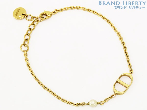 美品クリスチャンディオールプチCDロゴパールチェーンブレスレット腕輪ゴールドメタルレジンパールB1310PTCRS_D301