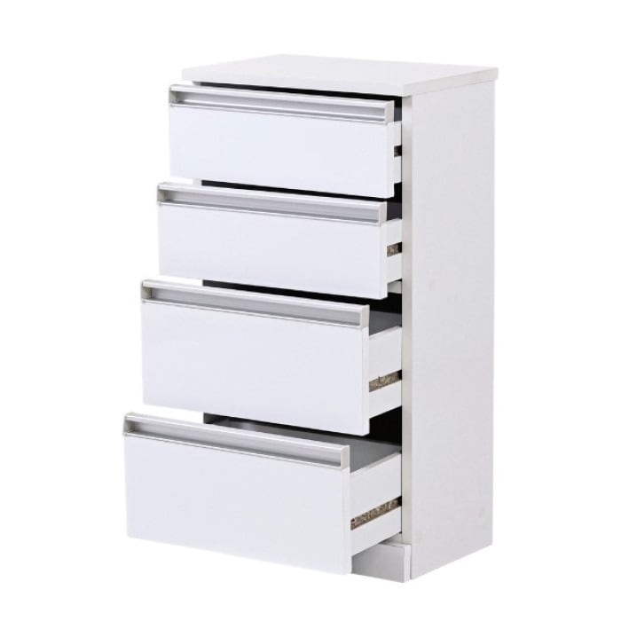 鏡面キッチン 4段チェスト リビングチェスト FKS-0002-WH ホワイト