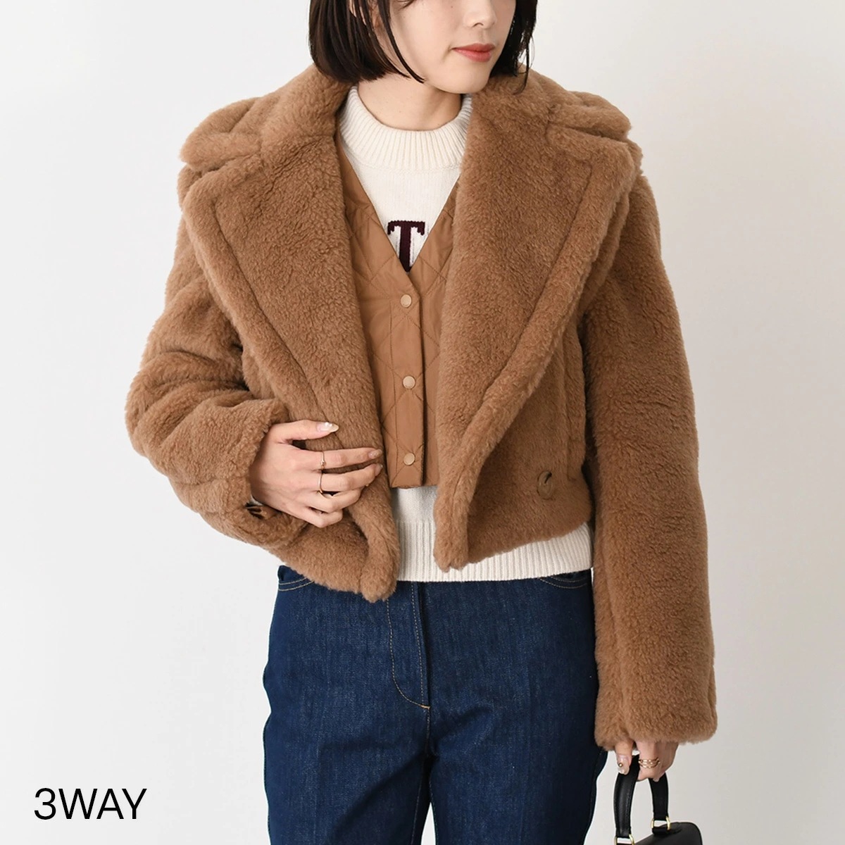 アウター SANTOS サントス テディベア 2WAY クロップド ジャケット 1036012600 レディース キャメル ジレ キルティング 秋冬