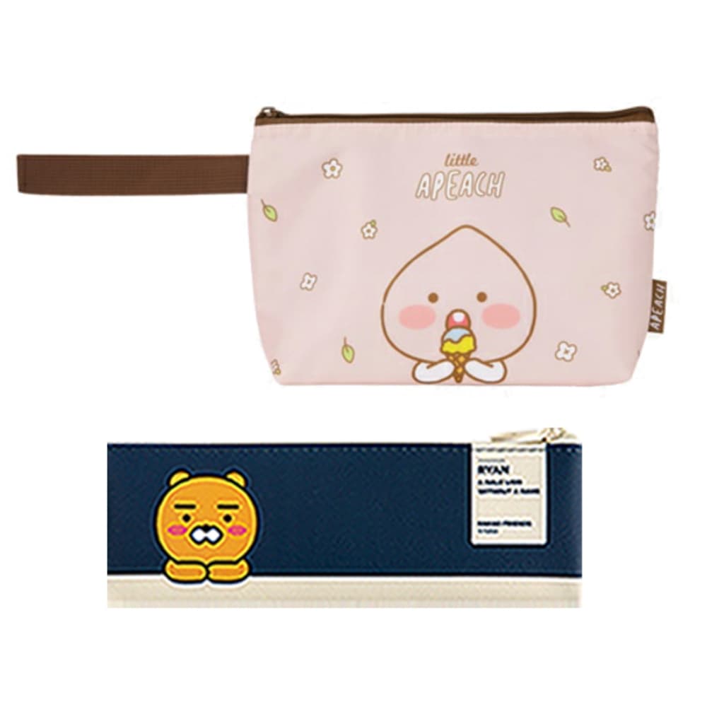 カカオフレンズミニフラットペンシルケース+ピクニックボート型ポーチライアン（ペンシルケース）...1セット