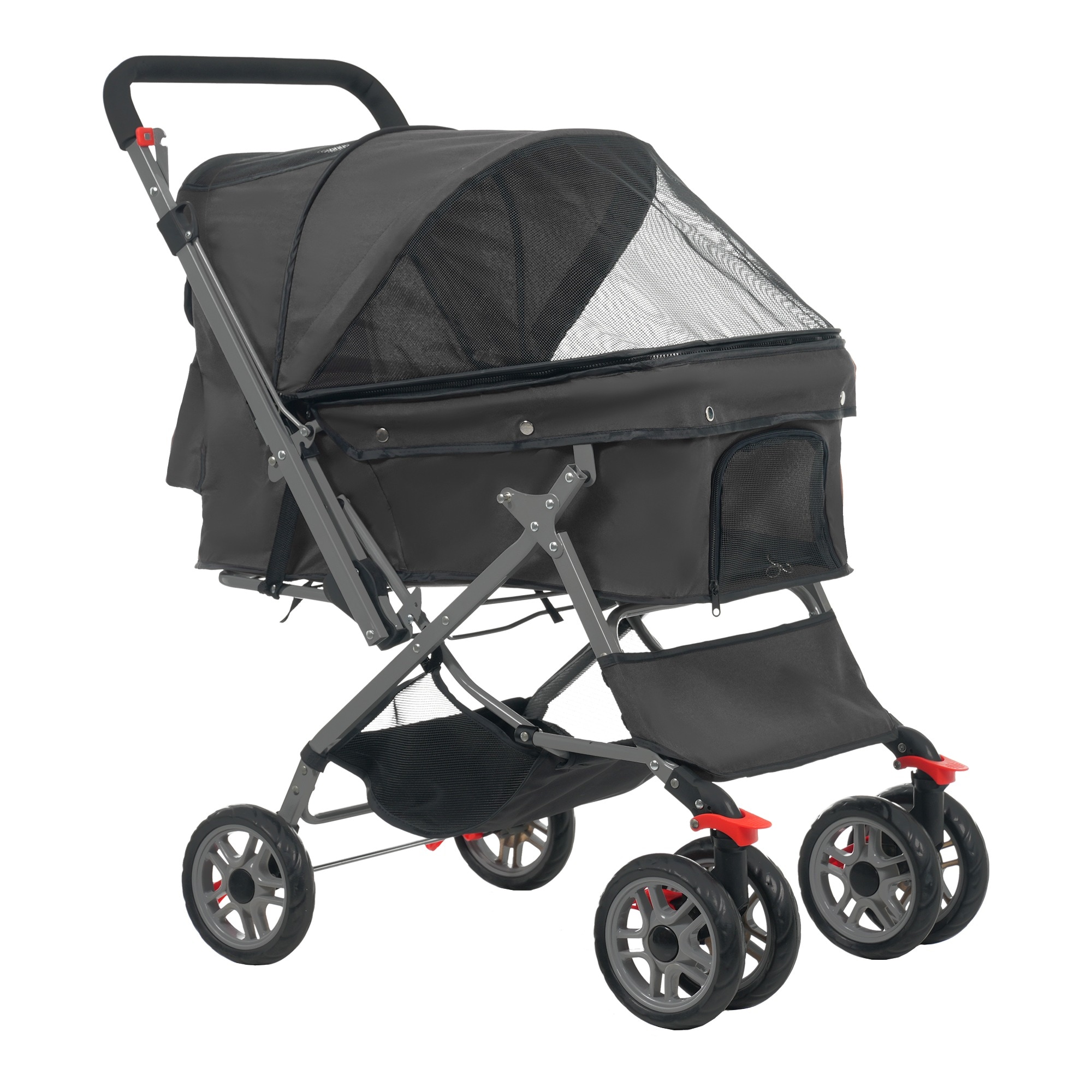 【193】ペットカート 対面式 折りたたみ 多頭 中型犬 小型犬 猫 2way 軽量 組立簡単 工具不要 介護用 ドッグカート ペットバギー 犬 猫 動物 ペット用品 【ブラック】