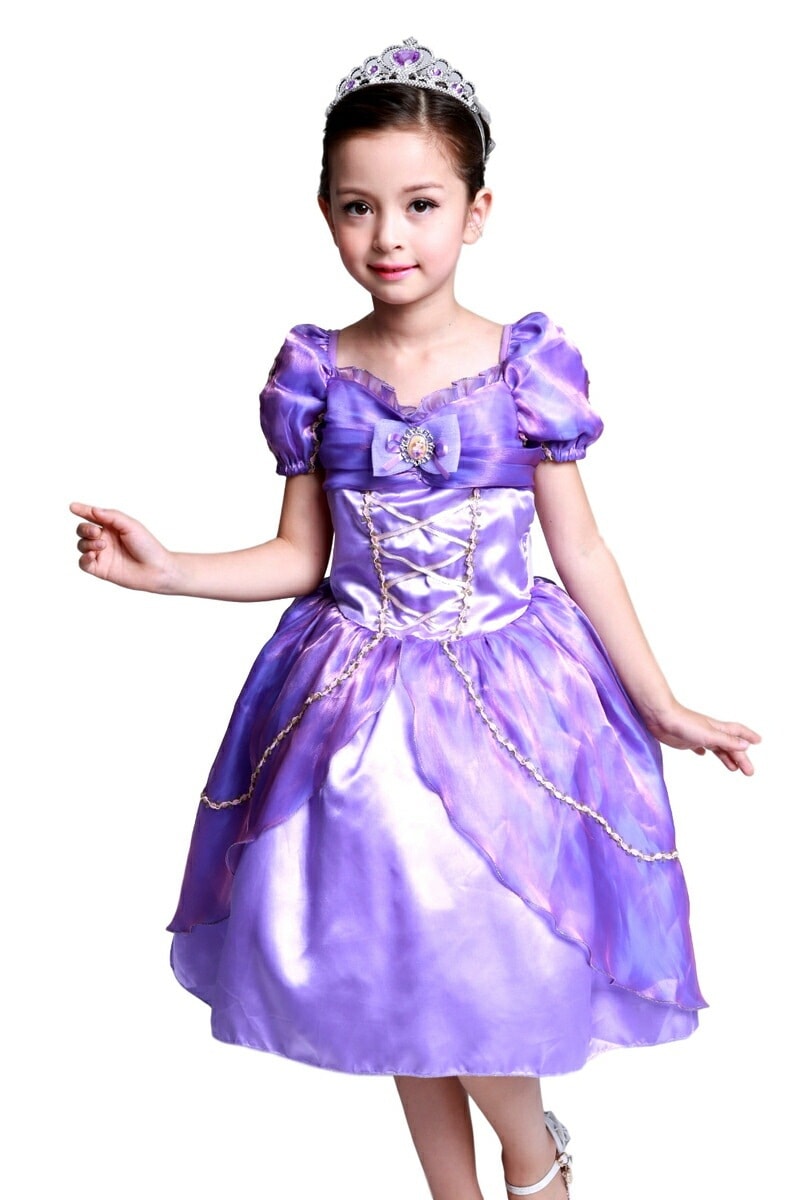 【大好評！最安値挑戦!】プリンセス ドレス ミニ 子供 女子 クリスマス 衣装 コスプレ プリンセス パープル 4層構造 コスチューム 仮装 お姫様 なりきり ワンピース プレゼント ギフト イベント