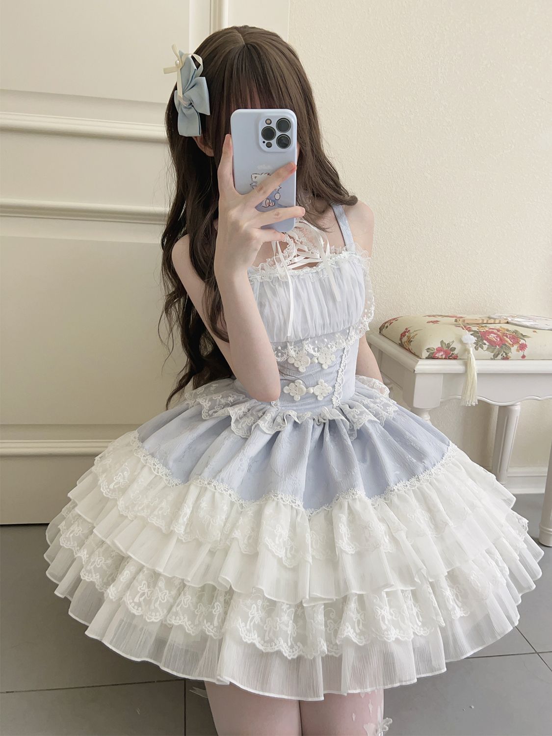 蝶心リボンlolita中華バレエ風ストラップワンピース女