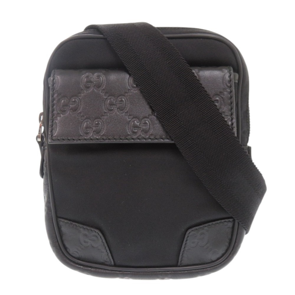 美品 グッチシマ 161823 ウエストバッグ ナイロン/レザー/グッチシマレザー ブラック 1852【中古】 メンズ