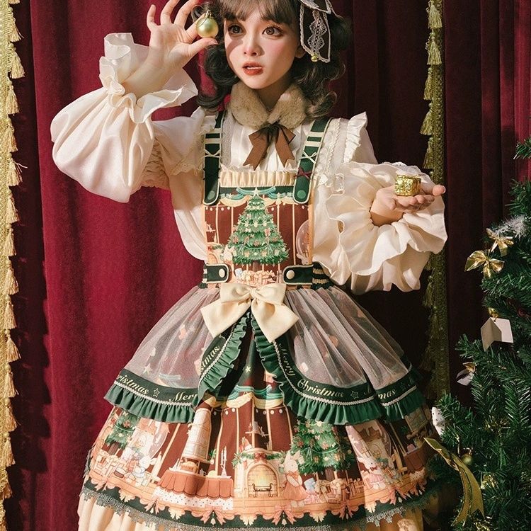 オリジナルデザインクリスマスlolitaスカートクリスマス物語レトロ甘い少女バックスカート日常ワンピース