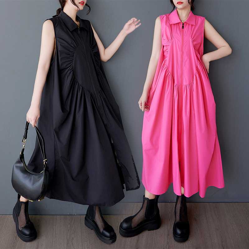 「ファットガール」 夏 大きいサイズ ワンピース ボヘミアン デザイン感 フリル ジップ ドッキング スリム ミディ丈 体型カバー レディース メガ割