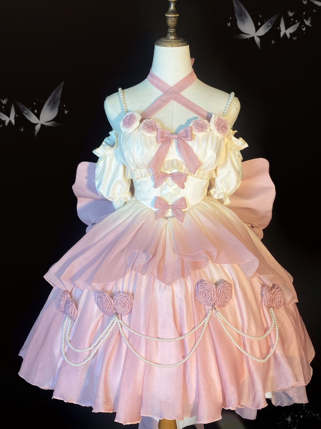 スウィートクラロリータグラディエントパウダーフロントショートバックロングプリンセスロリータサマー