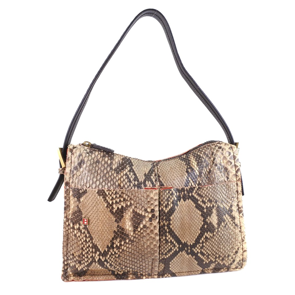 ショルダーバッグ パイソン レザー ベージュ レディース 中古品 A-ランク