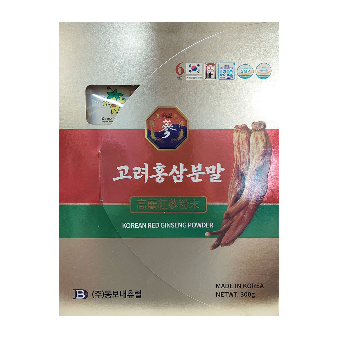 高麗人参 6年根 紅参粉末パウダー100％ 300g/1gあたりジンセノサイド6mg/韓国伝統健康補助食品