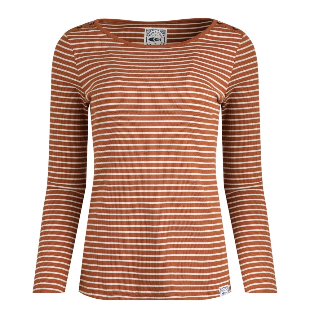 (英国より直送) Weird Fish レディース/レディースミラストライプリブ付きオーガニックロングスリーブ Tシャツ