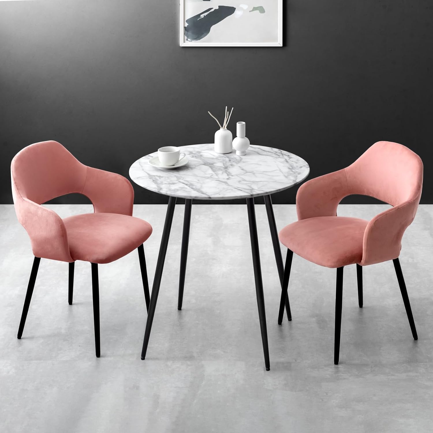 Dining Set, 3-piece Set, Width 27.6 inches (70 cm), 2 Seats, Round Table, Marble, Compact, Simple,Ol