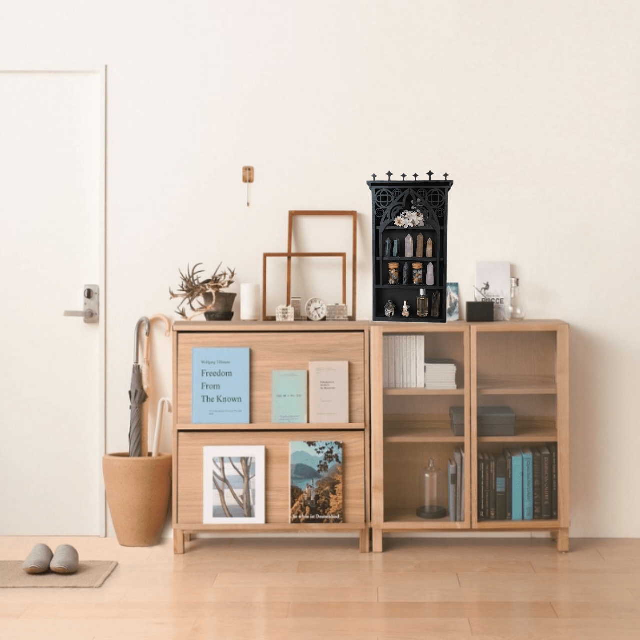 収納棚 ウォールシェルフ 壁掛け収納 ウォールラック ディスプレイ 木製 ゴシック ブラック 黒 ヨーロピアン おしゃれ インテリア