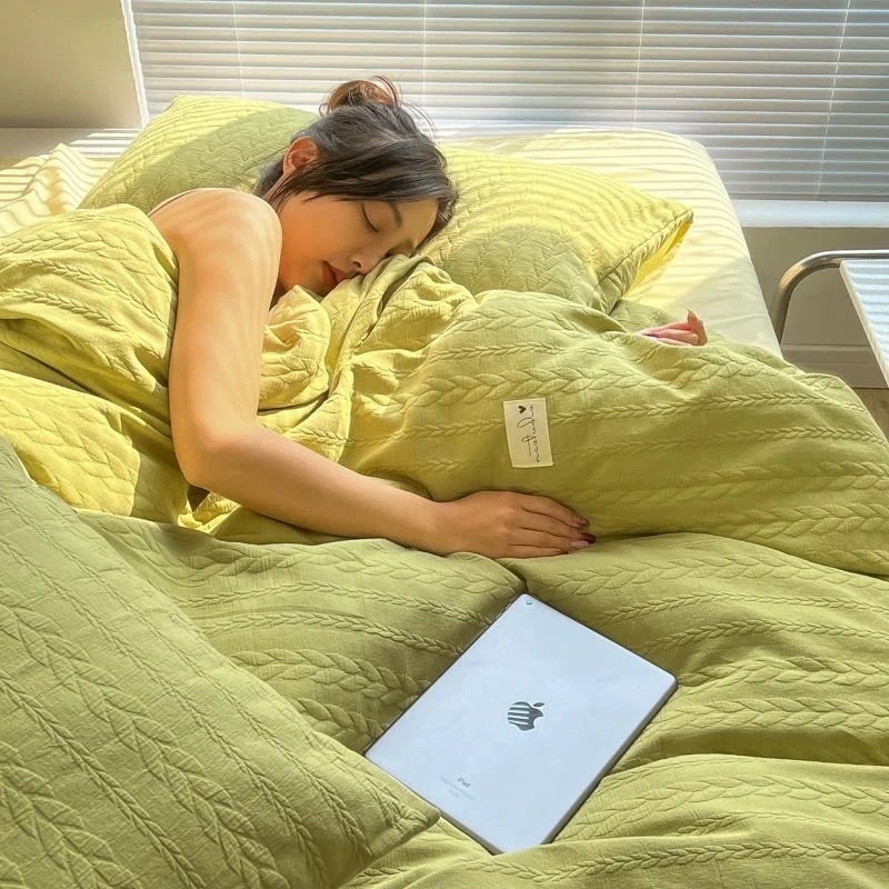 ４点セット ワッフル生地暖か寝具セット 寝具セット 純色寝具セット 選べる８色 ３サイズ 寝具４点セット 布団カバー 枕カバー　ベットシーツ