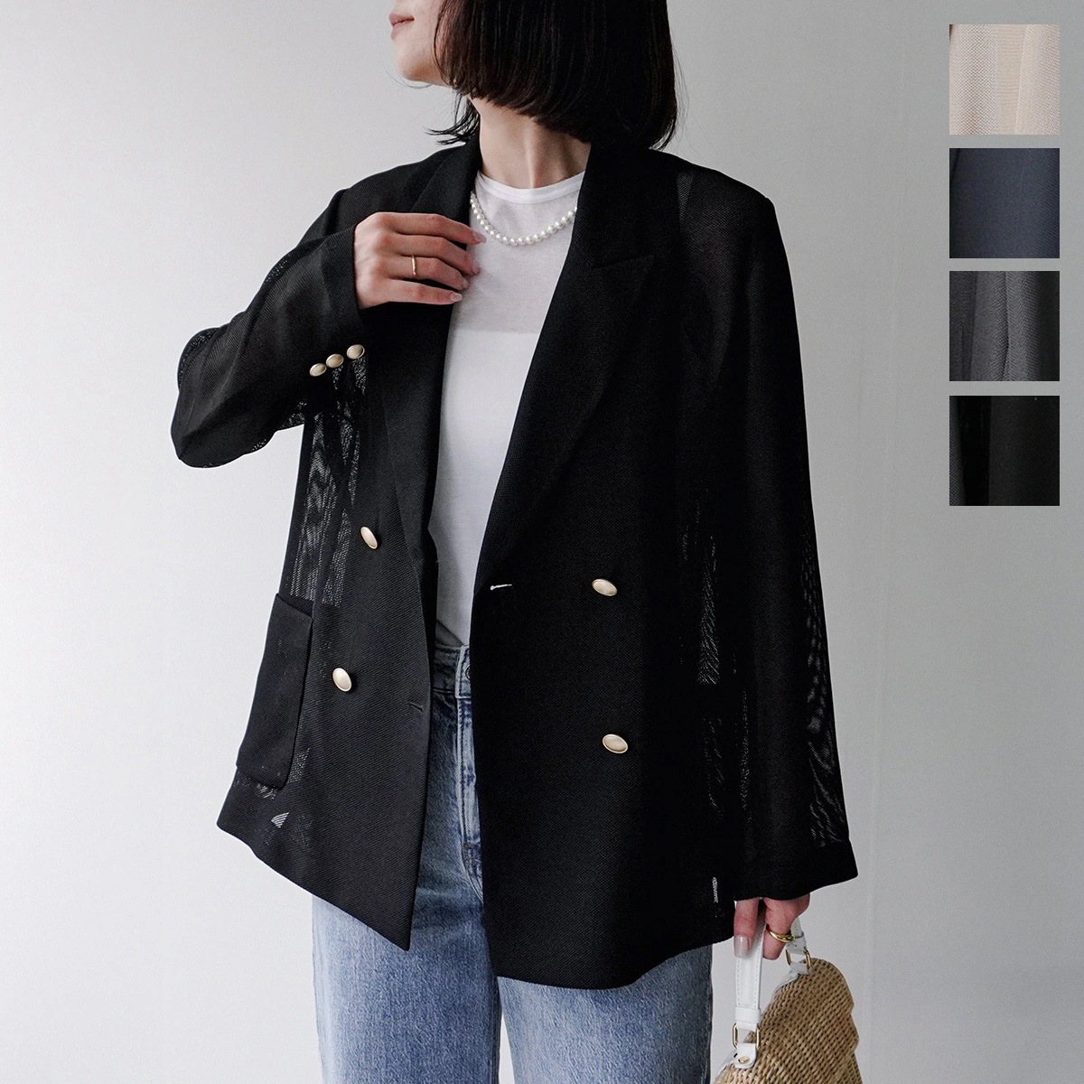 Dignite Collier ディニテコリエ ジャケット 80254200 レディース メッシュ ダブル テーラード 金ボタン カラー4色