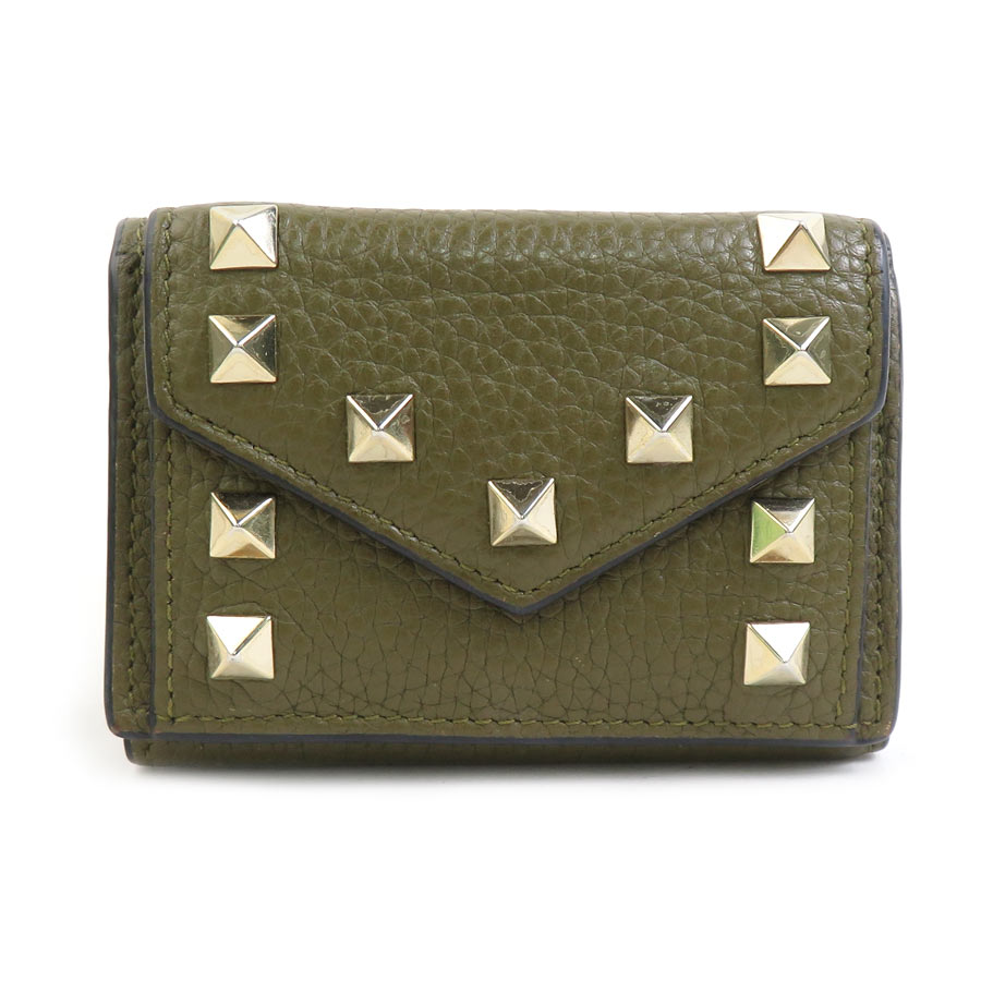 ヴァレンティノ ガラヴァーニ Valentino Garavani 三つ折り財布 レザー カーキ ユニセックス r10965a