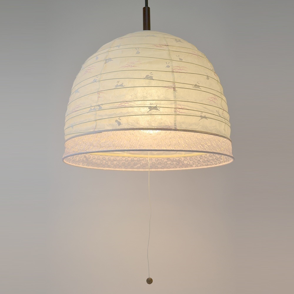 彩光デザイン 和照明 和紙照明 ペンダントライト 2灯 【電球別売】 PDN-40-usagi うさぎピンクボーダー 日本製 和風照明 【送料無料】