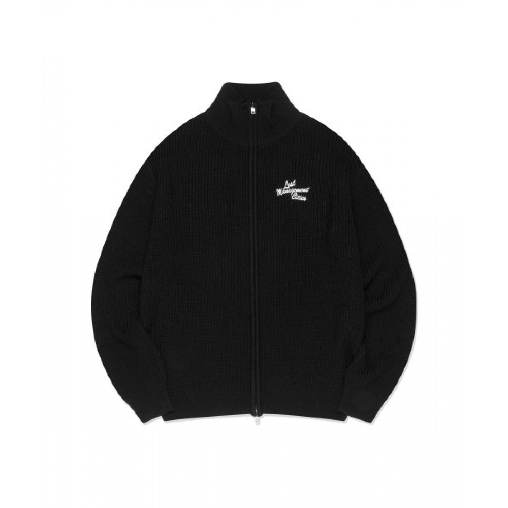 LMC スクリプトハイネックジップアップニットカーディガンブラック