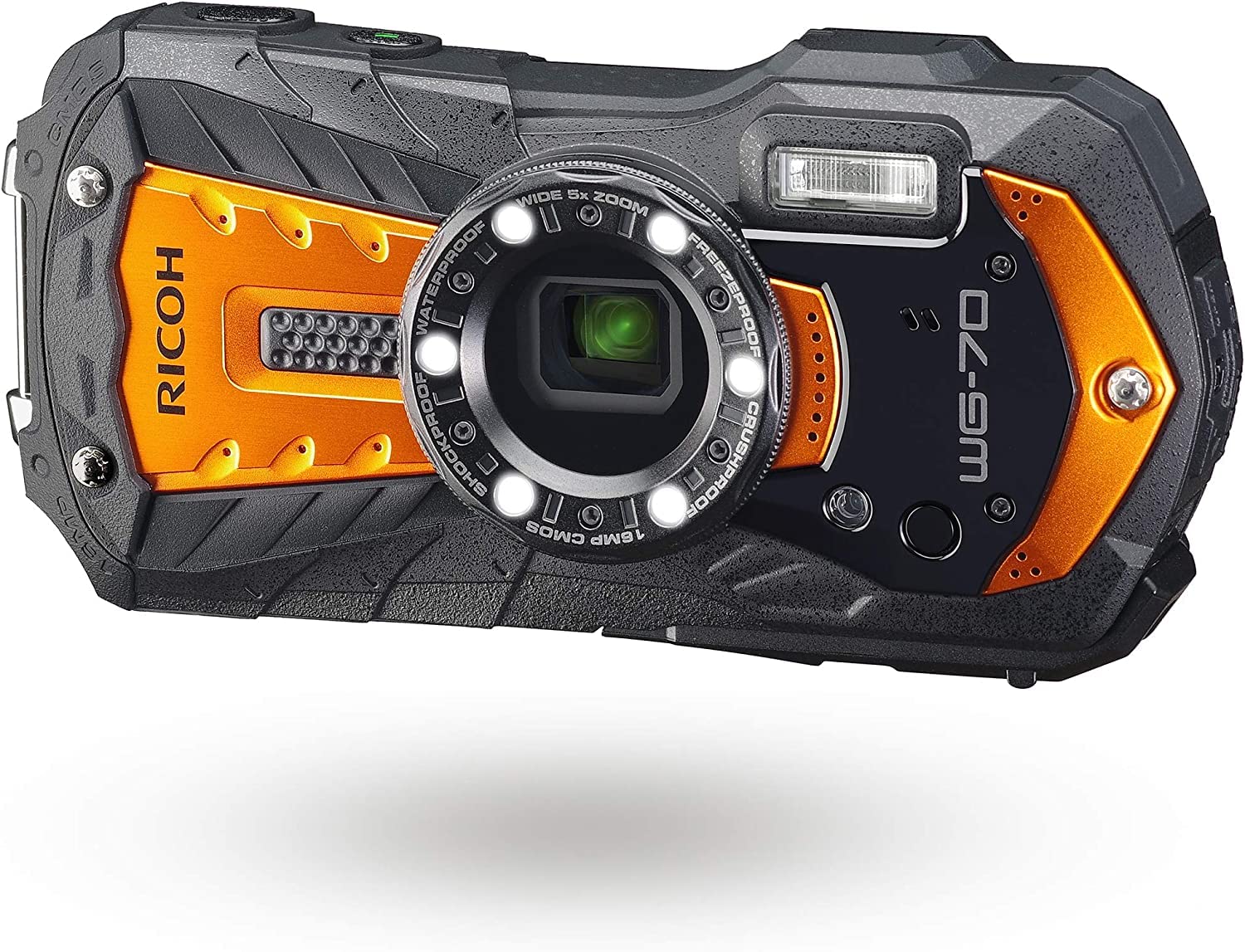 RICOH WG-70 オレンジ リコー本格防水デジタルカメラ 14m防水 (連続2時間) 1.6m耐衝撃 防塵 -10℃耐寒 アウトドアで活躍するタフネスボディ CALSモード搭載で 現場記録など幅