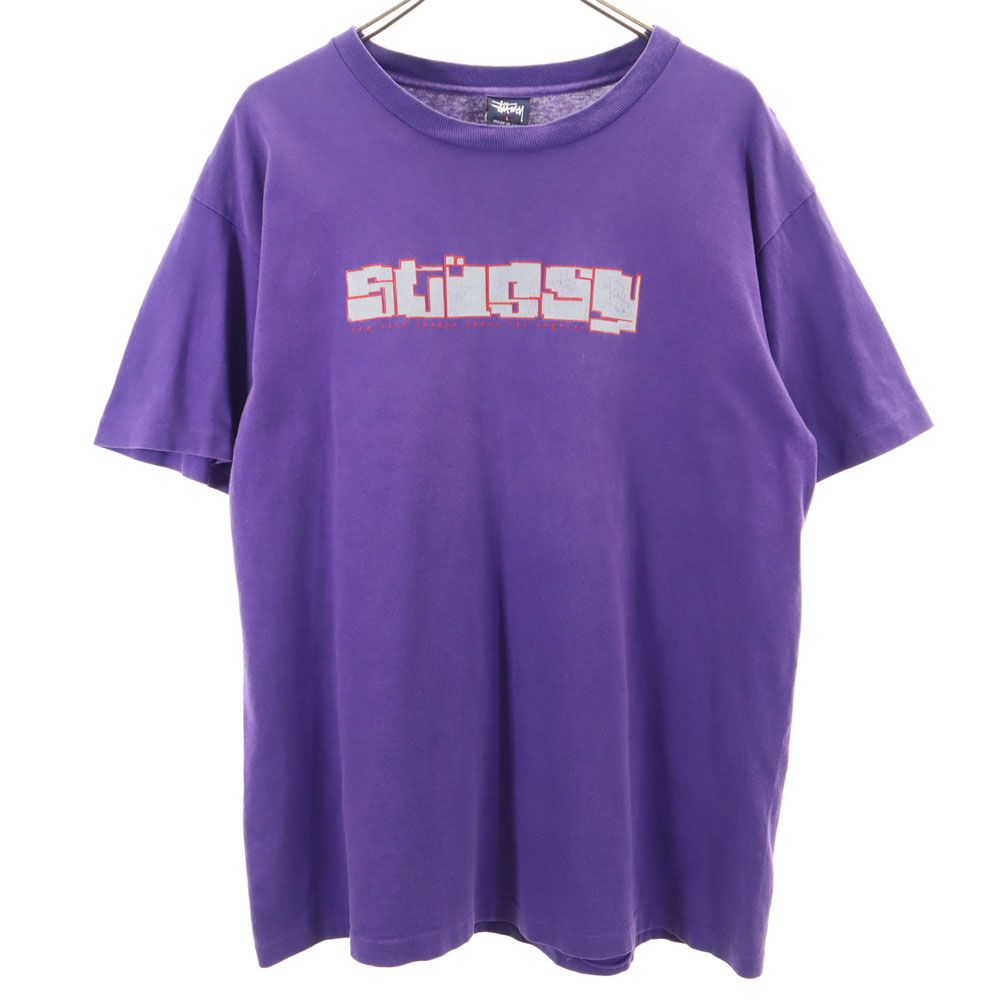 90s USA製 オールド 紺タグ プリント 半袖 Tシャツ L パープル メンズ