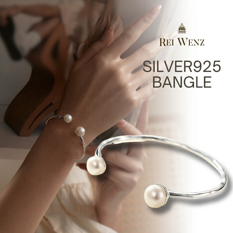 【高品質Silver925/天然淡水パール】【予約商品】シルバー バングル パールシンプル ニュアンス ぷっくり ころん レディース 重ね 金属アレルギー インスタ おしゃれ オフィス プレゼント
