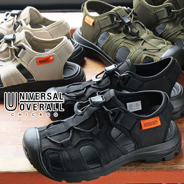 ユニバーサルオーバーオール レディース 疲れない サンダル メンズ 黒 靴 つま先あり つま先ガード スポーツサンダル ブラック カーキ コンフォート ベージュ アウトドア カジュアル シューズ UN