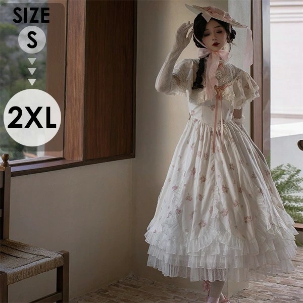 10％OFFロリータドレス 女の子 オリジナル 日常 花柄 かわいい パーティー 短袖 お姫様 ロリータファション 写真映え 撮影用 夏 イベント　学園祭　文化祭