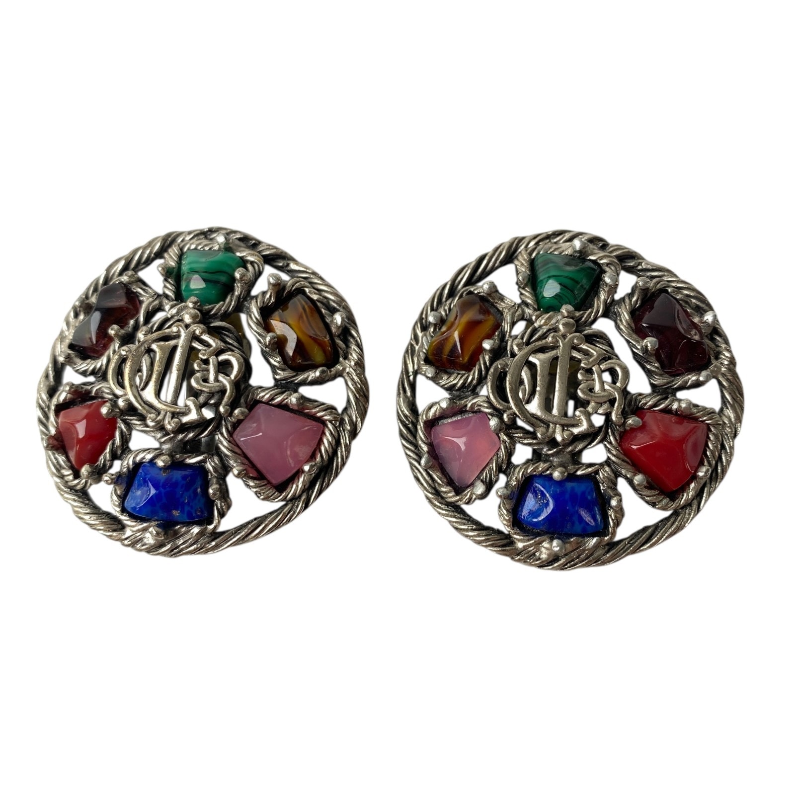 美品 クリスチャンディオール DIOR レディース ビンテージ カラーストーン イヤリング