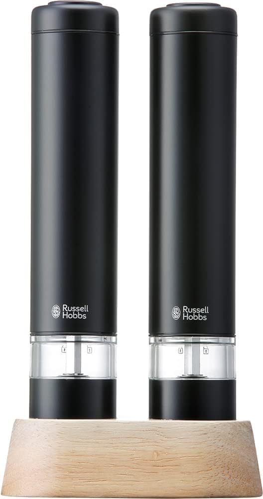 【公式】 Russell Hobbs ラッセルホブス 電動ミル ソルト&ペッパー ミニ ブラック 2本セット 7933JP-BK 3ヶ月延長保証 黒胡椒 岩塩 片手操作 結婚祝い プレゼント ギフト