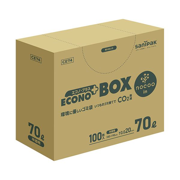 （まとめ） 日本サニパックエコノプラス BOX nocoo in 半透明 70L 0.020mm CE74 1パック（100枚） [x3セット]